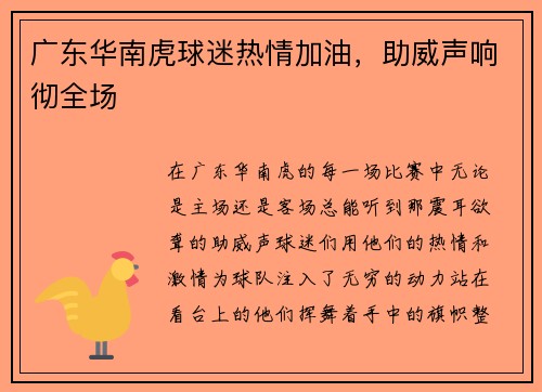 广东华南虎球迷热情加油，助威声响彻全场