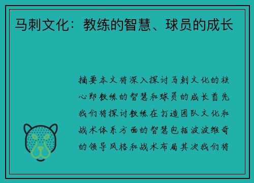 马刺文化：教练的智慧、球员的成长